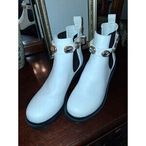 Steve Madden Women's Amulet Ankle Boot White US 8.5 Rhinestone Strap